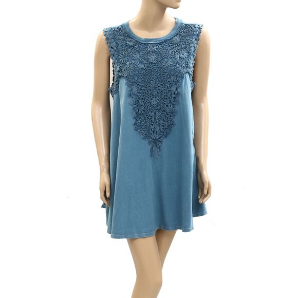 Free People Lavender Fields Mini Dress Tank Floral Cutwork Cotton Blue S 284166 - Picture 5 of 9
